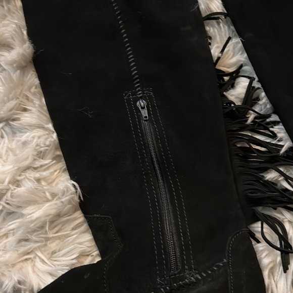 Minnetonka black suede vintage style hippie boho festive tall boots with fringe - Picture 8 of 9